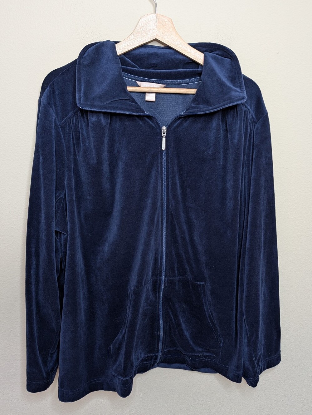 White Stag Navy Velvet Zip-Up Jacket - 3X (22W/24W)